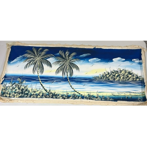 Blue Palm Tree Beach Ocean Island Painting Wall Art 🏝️✨ #handmade #painting